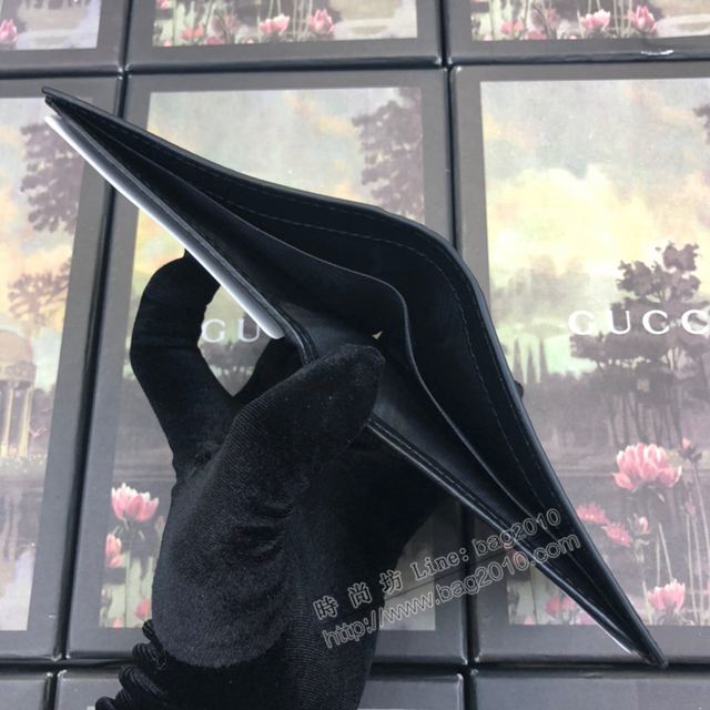 Gucci包 古馳錢包 597674黑皮 Gucci字母精美刺繡圖案 Gucci雙折短皮夾  gudj1255